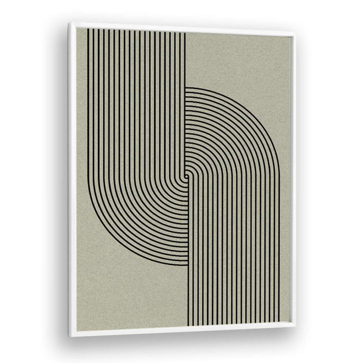 Elegant GREEN MID CENTURY MODERN, GEOMETRIC ART PRINTS featuring sophisticated black lines on a neutral background.