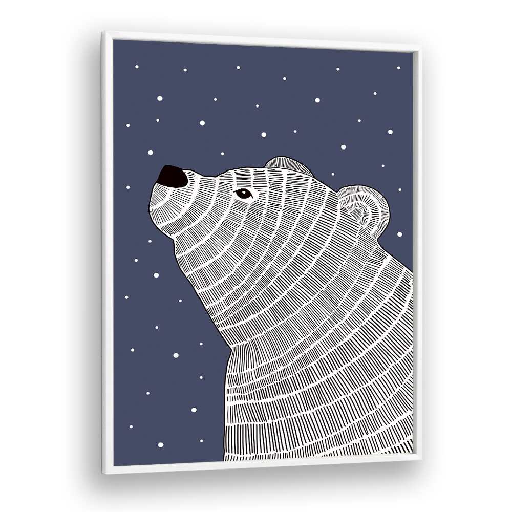 POLA BEAR NIGHT GAZE, KIDS ROOM PAINTINGS, features a serene polar bear design against a starry night backdrop.