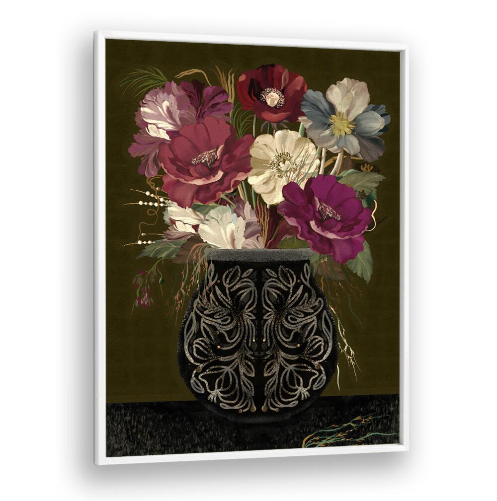 VINTAGE BOUQUET, FLORAL FLOWER PAINTINGS featuring elegant blooms in a decorative vase, perfect for timeless decor.