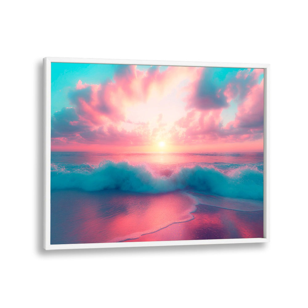 Vibrant sunset over waves in PASTEL PERFECTION, BEACH PAINTINGS by Philippe Hugonnard, adding serene elegance to any space.