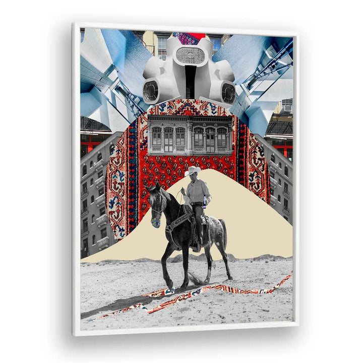 Surreal art print featuring a rider on a horse, showcasing the essence of HORSEMAN, SURREAL ART PRINTS.