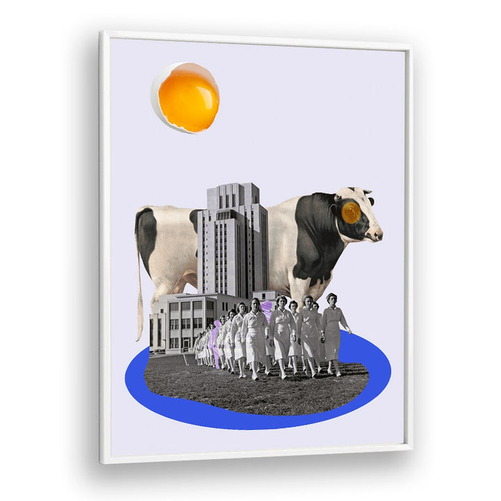 Whimsical COW IN THE CITY, SURREAL ART PRINTS blend urban charm with rustic delight for unique home decor.