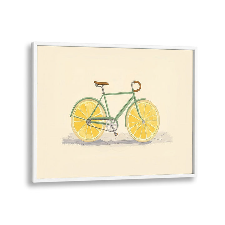 Vibrant BICYCLE WITH LEMON WHEELS, KITCHEN POSTERS adds a playful touch to any space with its unique design.