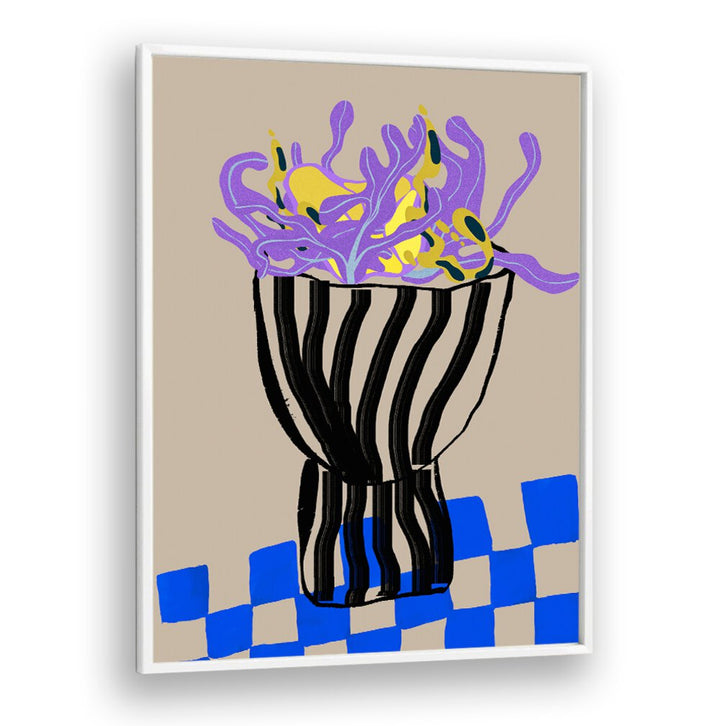 Stylish modern vase paired with vibrant abstract paintings, perfect for enhancing any home décor.