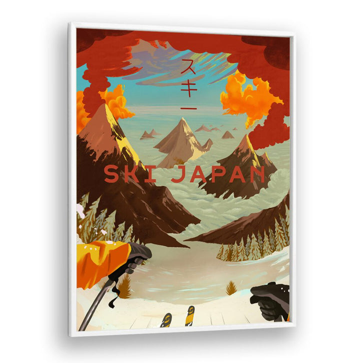 Vibrant SKI JAPAN , JAPANESE PAINTINGS artwork showcases breathtaking slopes and winter sports excitement.