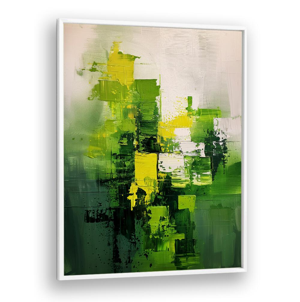 Vibrant green and yellow abstract painting, CONTEMPORART - MATCHA I, by Philippe HUGONNARD, enhances modern decor.