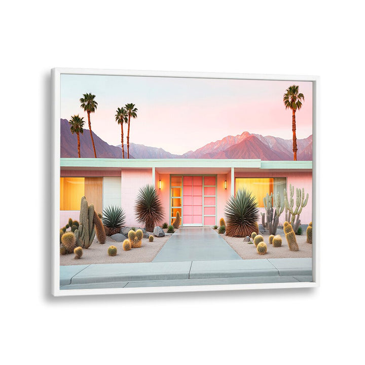 Vibrant RETRO PALM SPRINGS, BEACH PAINTINGS capturing iconic architecture and desert landscape by Philippe Hugonnard.