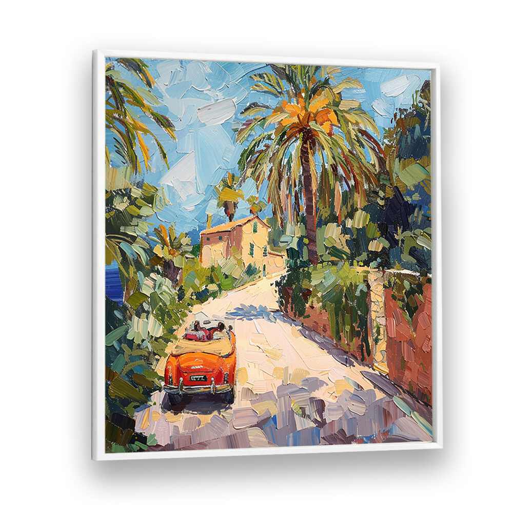 Vibrant scene of a classic convertible in CAR ON THE ROAD II, perfect for car lovers and collectors.