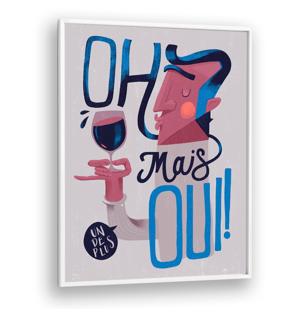 Stylish OH MAUS OUI, BAR art featuring a playful character with a wine glass, perfect for cafe decor.