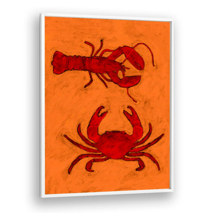 Vibrant COASTAL CREATURES, KITCHEN POSTERS featuring a lobster and crab, perfect for ocean-themed home decor.