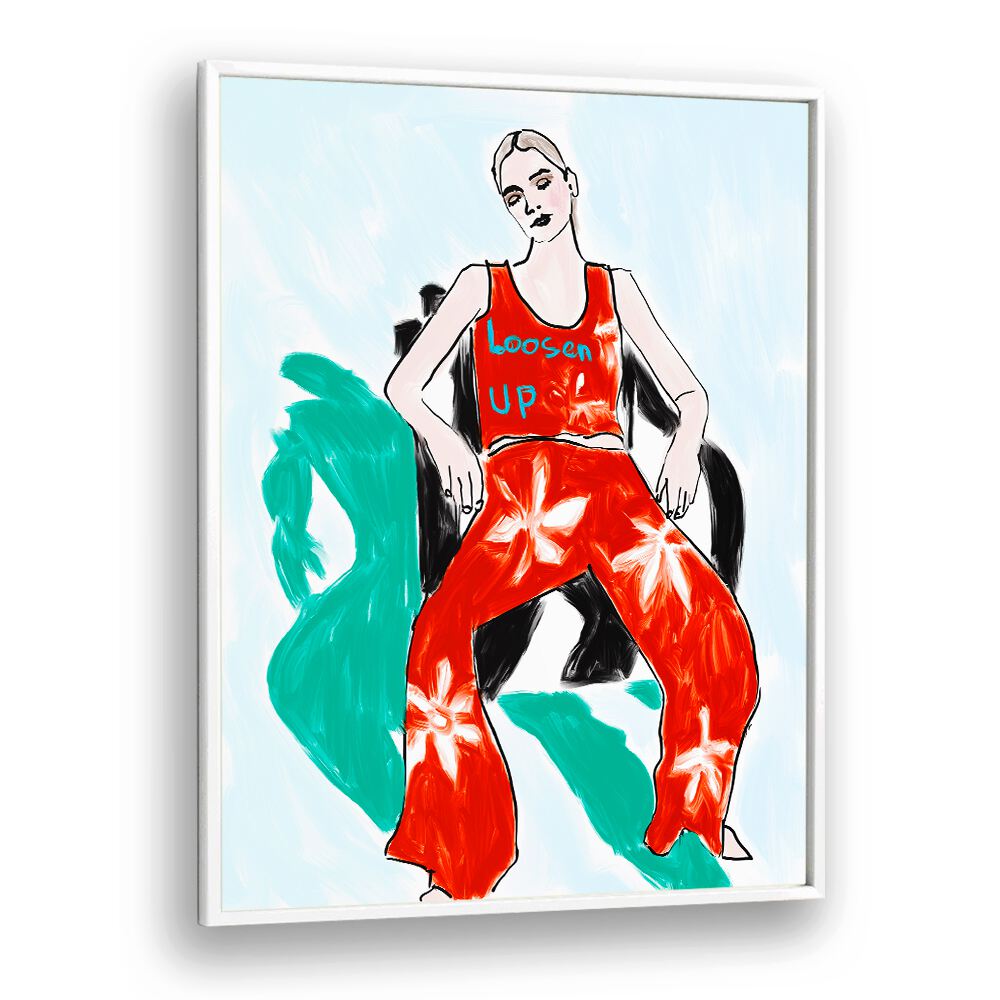 Stylish artwork featuring a relaxed figure in vibrant attire, perfect for enhancing your space with RELAXED FIGURE, PORTRAITS.