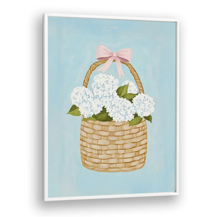 HYDRANGEAS IN BASKET , FLORAL FLOWER PAINTINGS