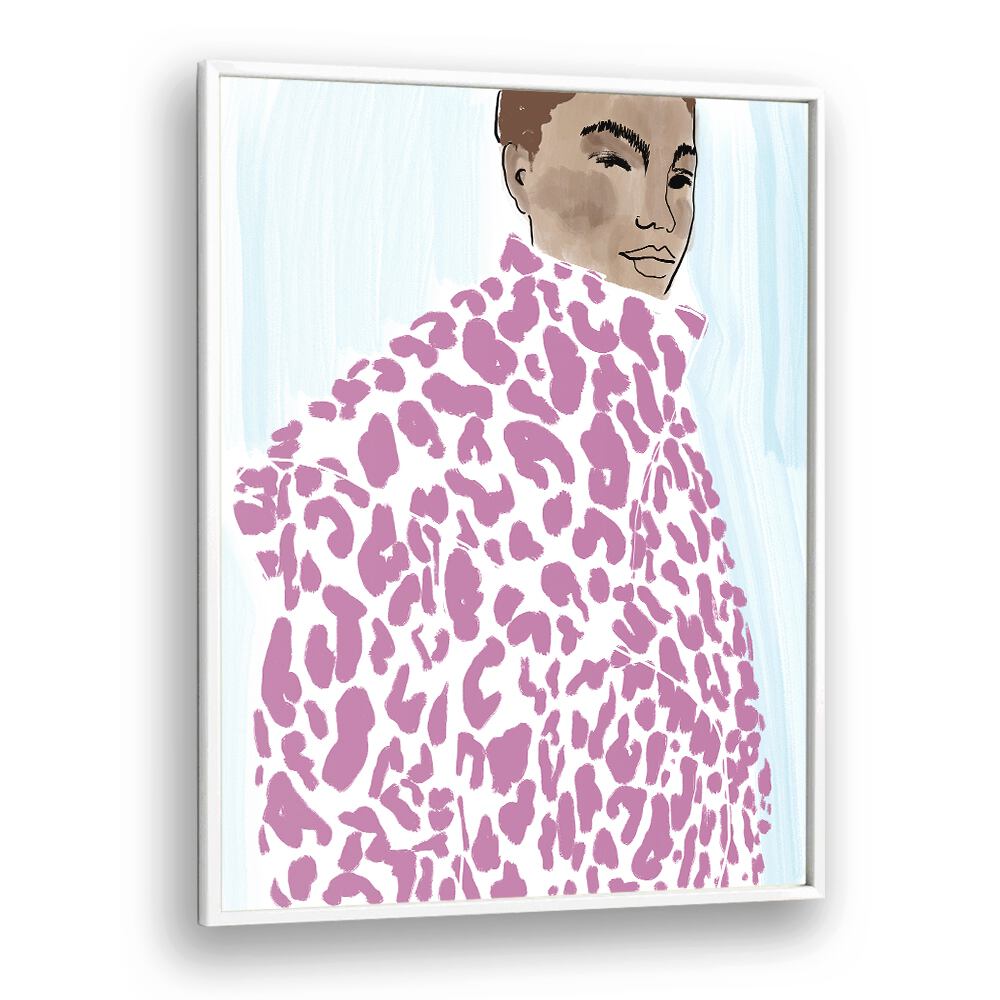 Stylish illustration of a person in a PINK COAT, PORTRAITS collection, showcasing vibrant artistry and elegance.