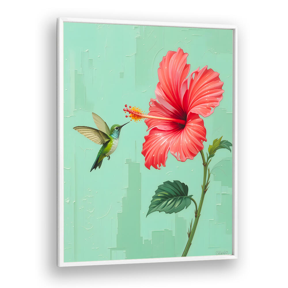 BIRD VISITED MY GARDEN , FLORAL FLOWER PAINTINGS