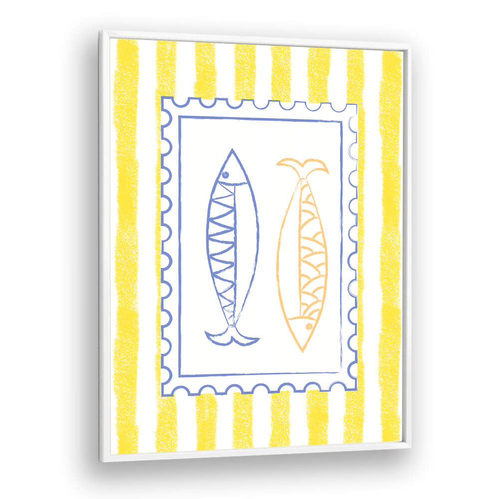FISH STAMP ON YELLOW STRIPES , KITCHEN POSTERS