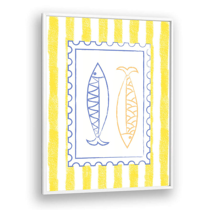 FISH STAMP ON YELLOW STRIPES , KITCHEN POSTERS
