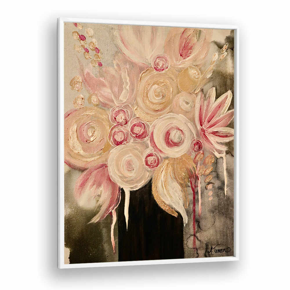 Elegant BLUSH, FLORAL FLOWER PAINTINGS featuring soft pinks and golds, perfect for enhancing your decor.