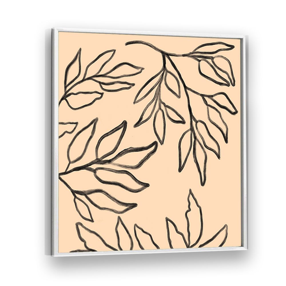 Elegant BOTANICAL ABSTRACT IV, FLORAL FLOWER PAINTINGS showcasing modern floral designs on a soft peach background.