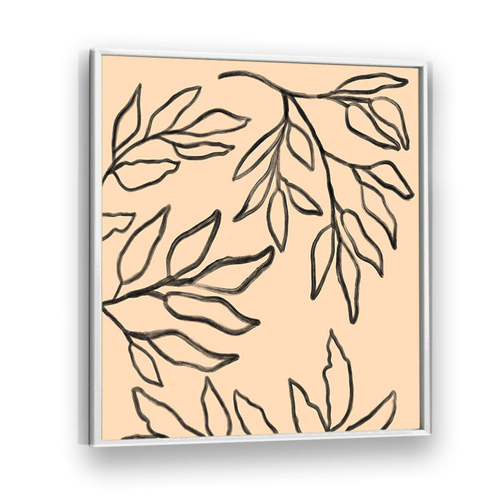 Elegant BOTANICAL ABSTRACT IV, FLORAL FLOWER PAINTINGS showcasing modern floral designs on a soft peach background.