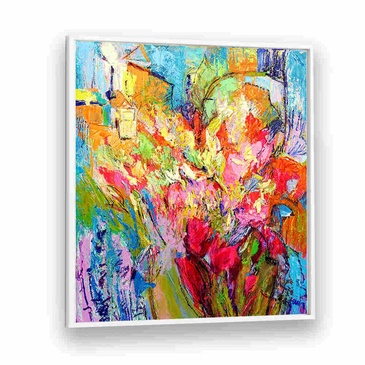 Vibrant framed floral abstract with bold brushstrokes and neon colors — BRILLIANT BLOOM SCAPE , ABSTRACT PAINTINGS
