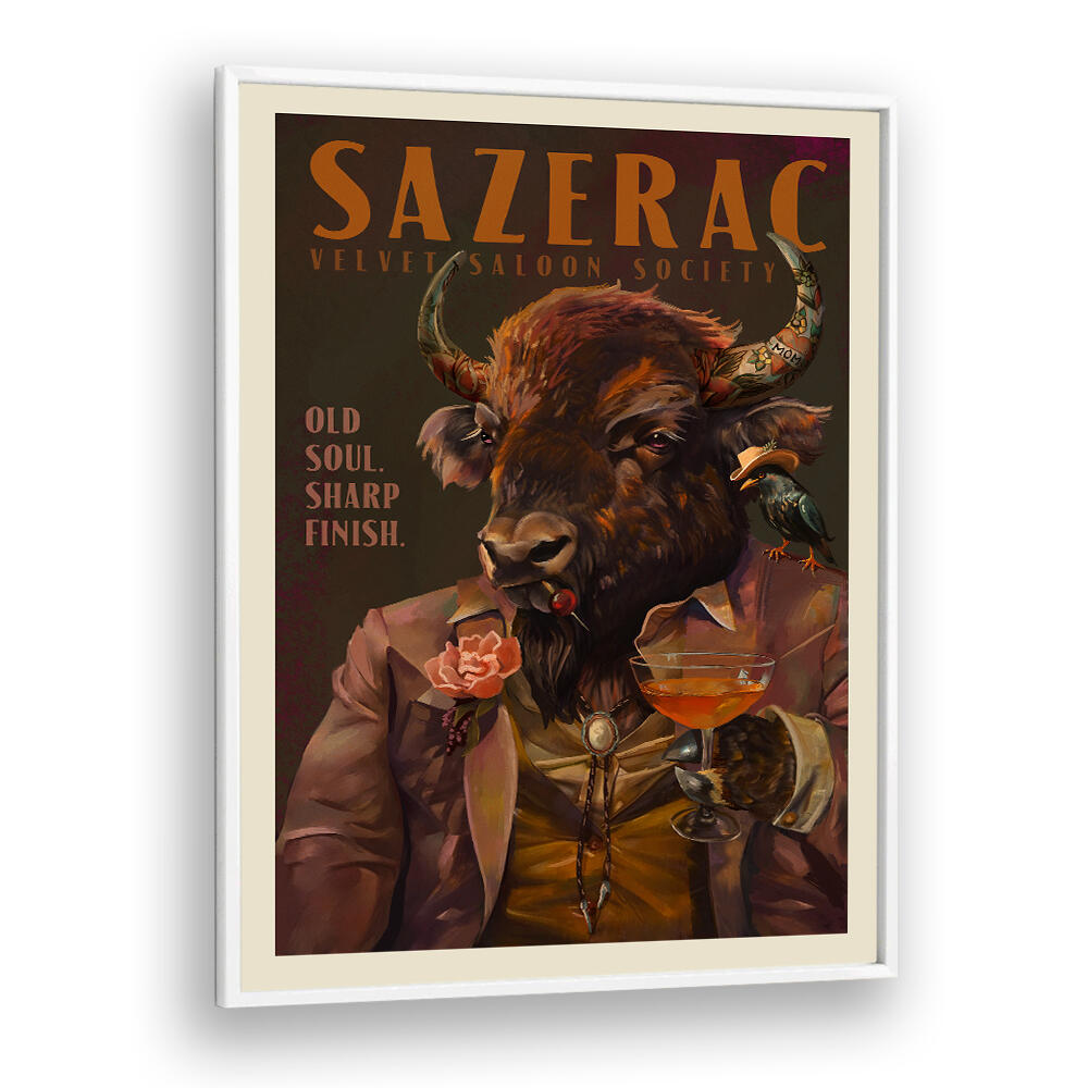 BUFFALO DRINKING SAZERAC , BAR & CAFE ART