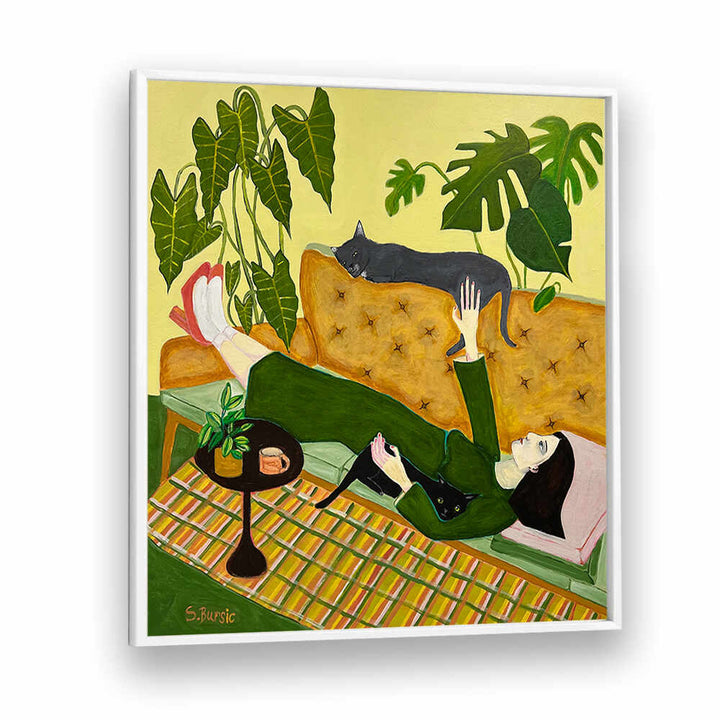 CAT LADY ON COUCH , PORTRAITS & FIGURATIVE ILLUSTRATIONS