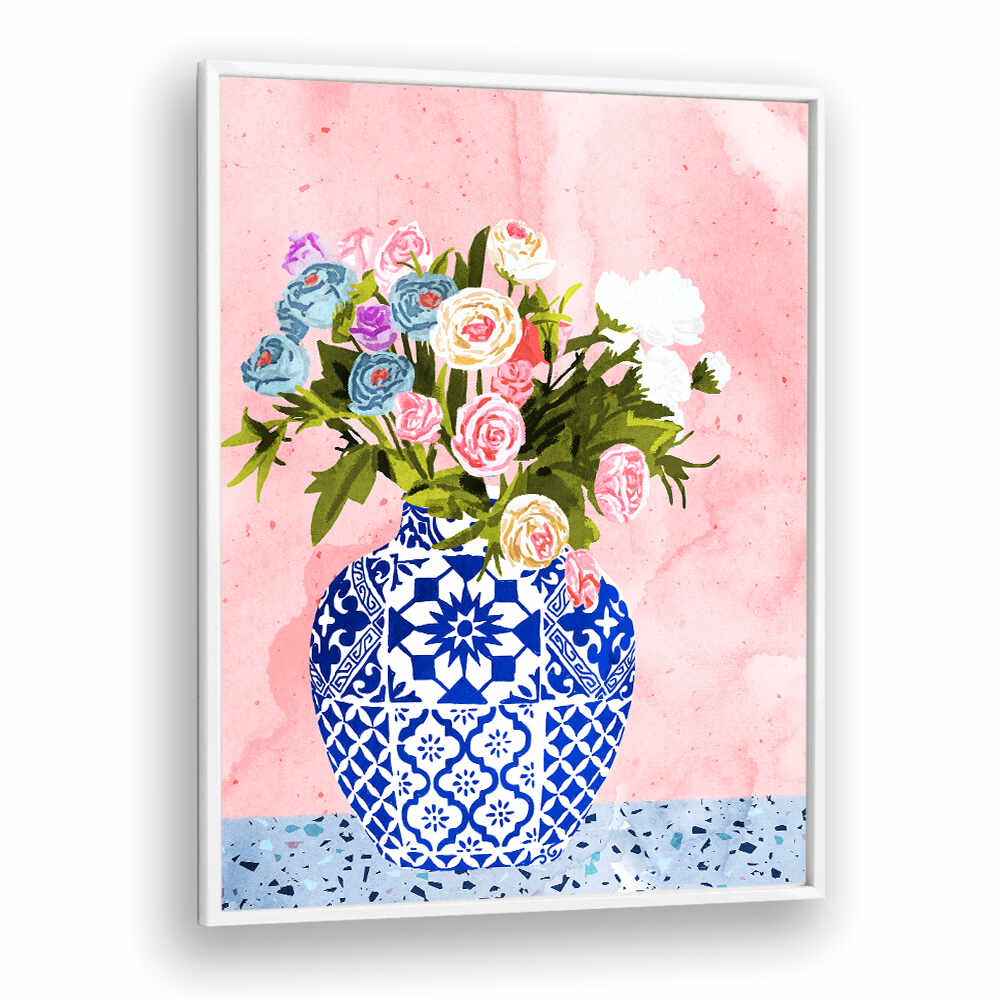 CERAMIC PLANTER , FLORAL FLOWER PAINTINGS