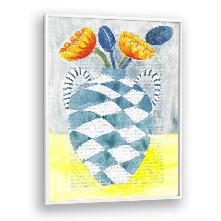 CHECKERED VASE ORANGE FLOWERS