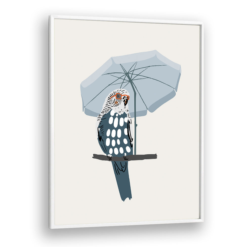 COOL BUDGIE UNDER UMBRELLA