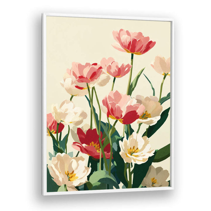 CORAL TULIPS IN BLOOM , FLORAL FLOWER PAINTINGS
