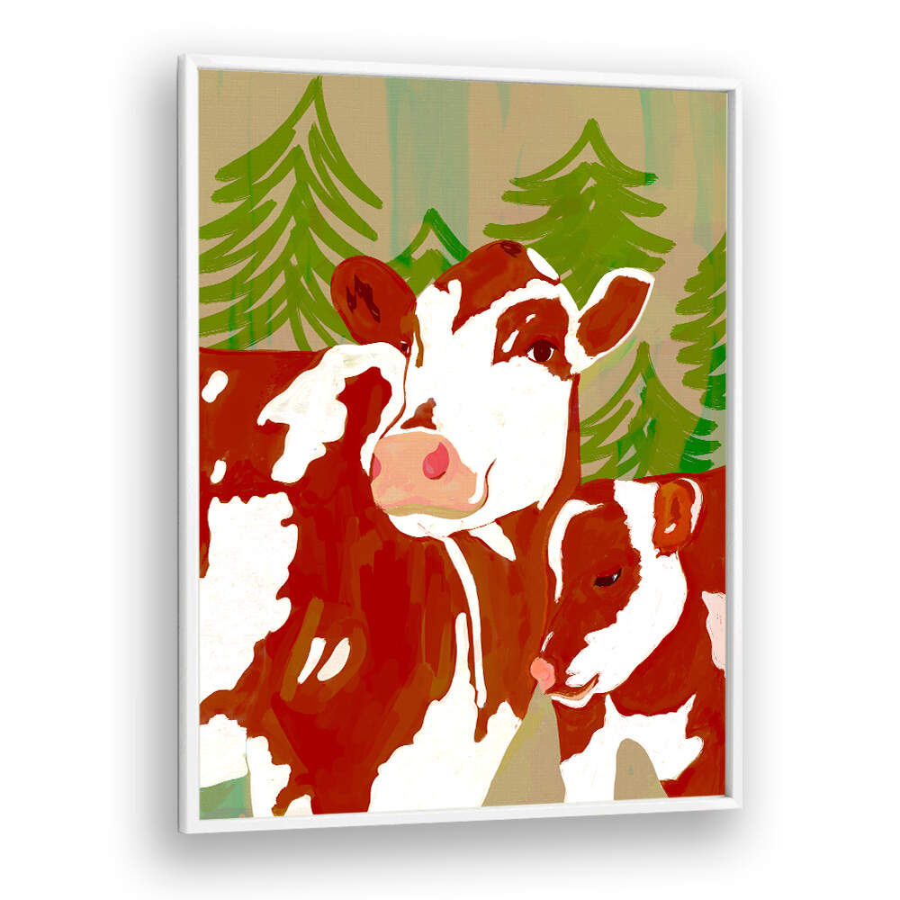 COW & CALF WOODLAND EMBRACE , ANIMAL PAINTINGS