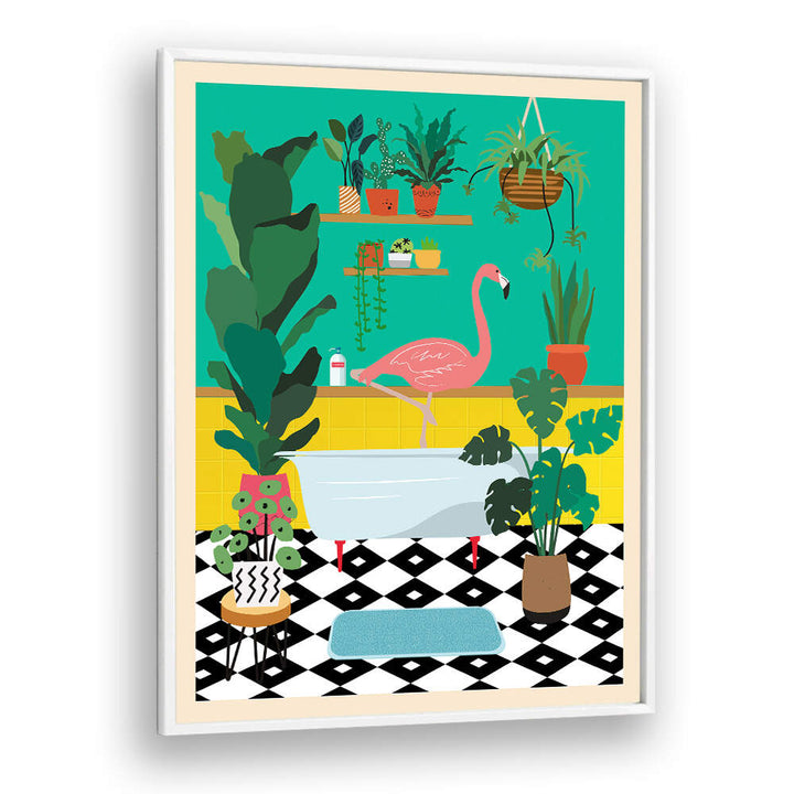 FLAMINGO BATH TIME , BATHROOM ART PRINTS