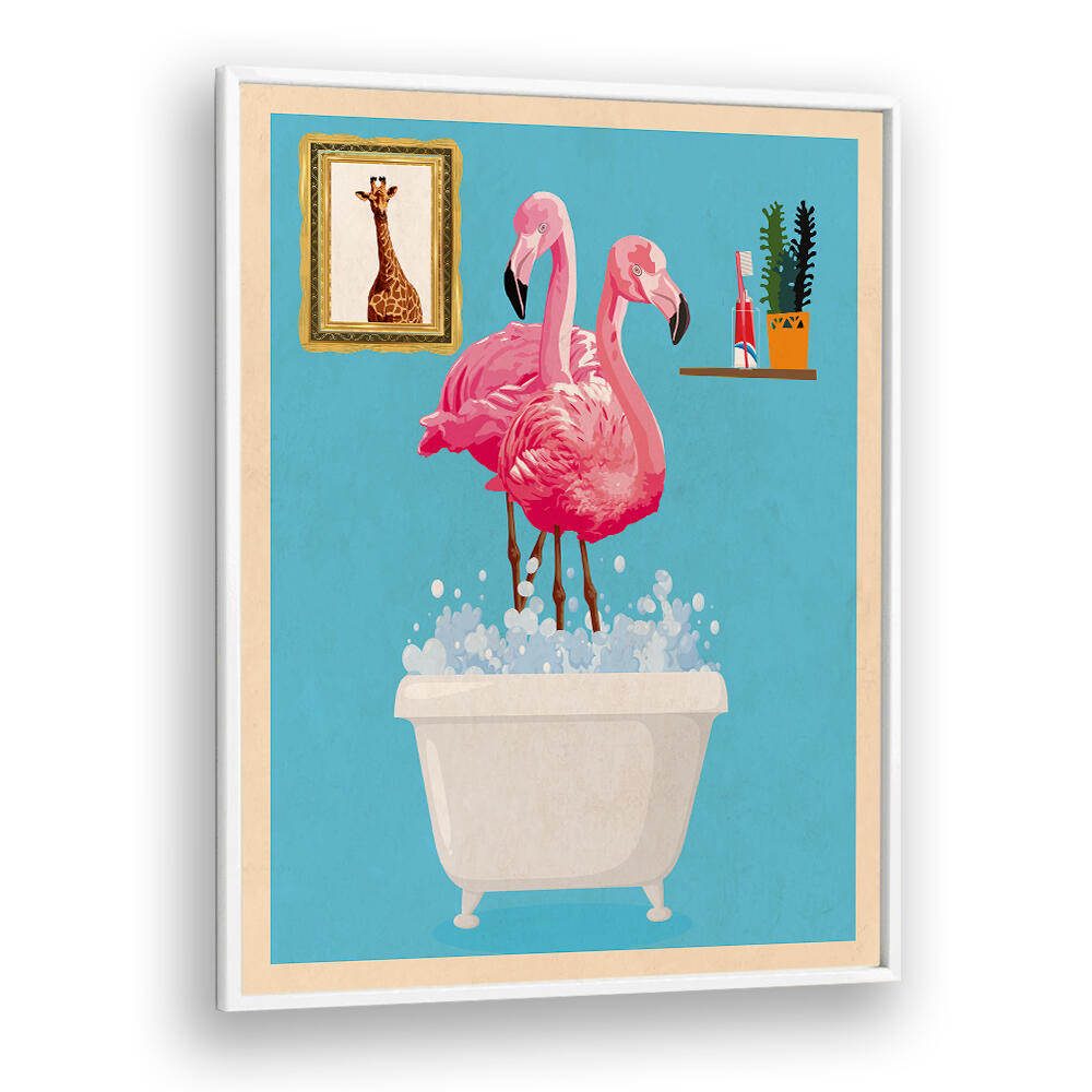 FLAMINGOS IN BATH , BATHROOM ART PRINTS