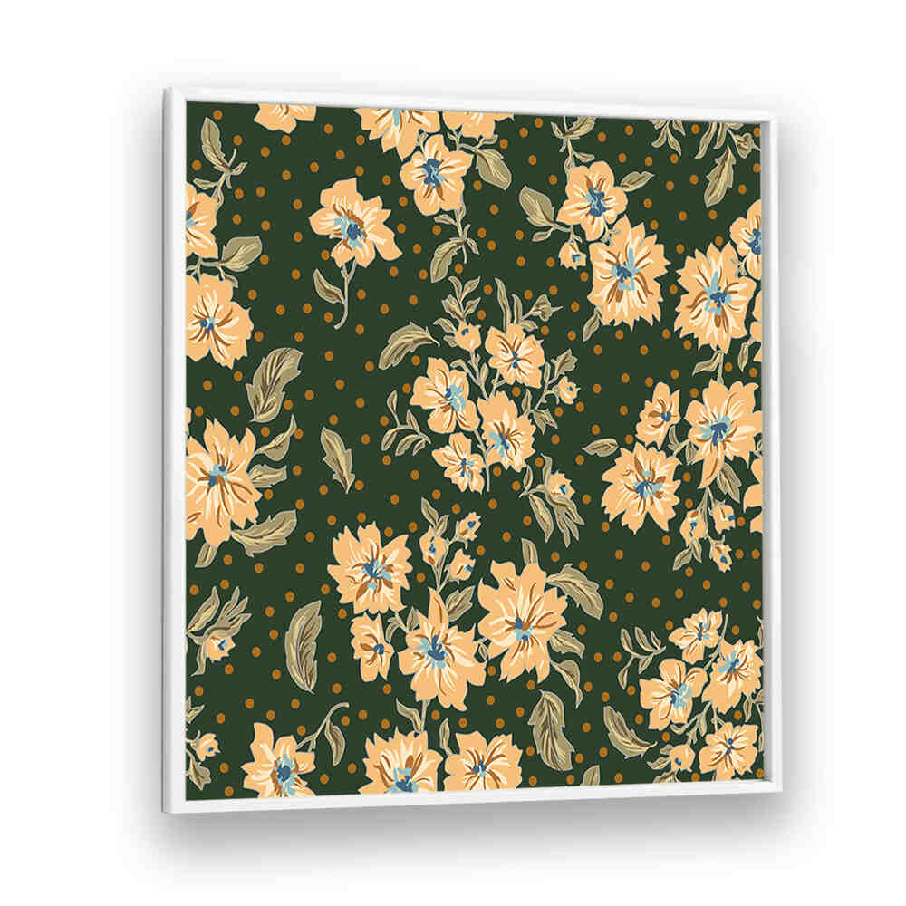 Bright floral design on a dark background showcasing FLORAL HERITAGE VI, PATTERN ART PRINTS for stylish decor.