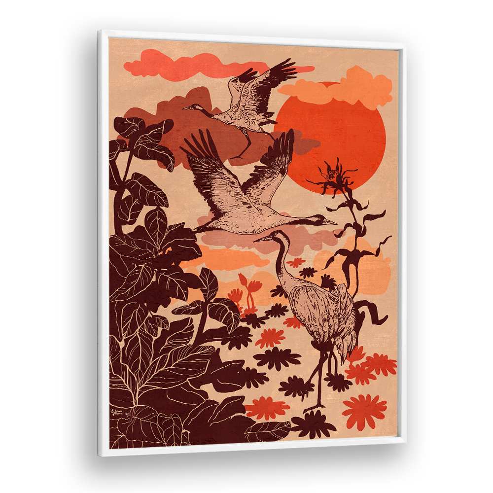 FLYING CRANES TROPICAL SUNSET