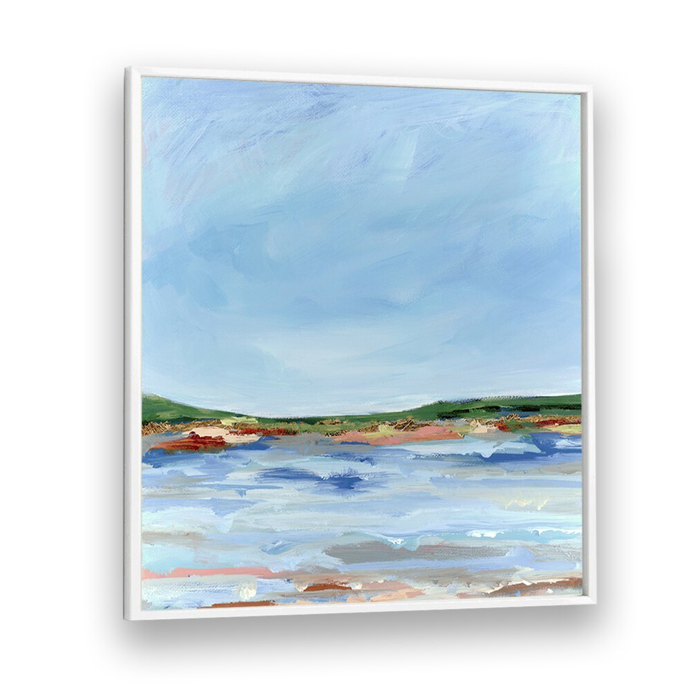 Relax by the water with LAKE SIDE, LANDSCAPE PAINTINGS featuring soothing blues and greens for nature lovers.