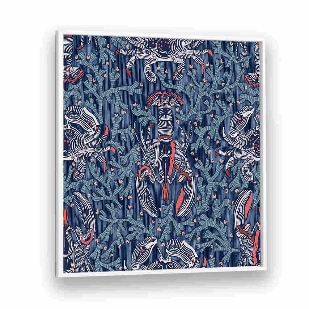 Vibrant LOBSTER AND CRAB NOSTALGIA I, BEACH PAINTINGS, showcasing playful seaside life elements for coastal decor.