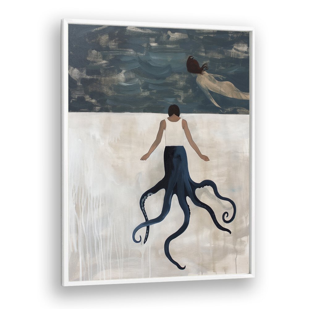 Whimsical OCTOPUS MAID, BEACH PAINTINGS artwork featuring a figure with octopus tentacles against a serene backdrop.