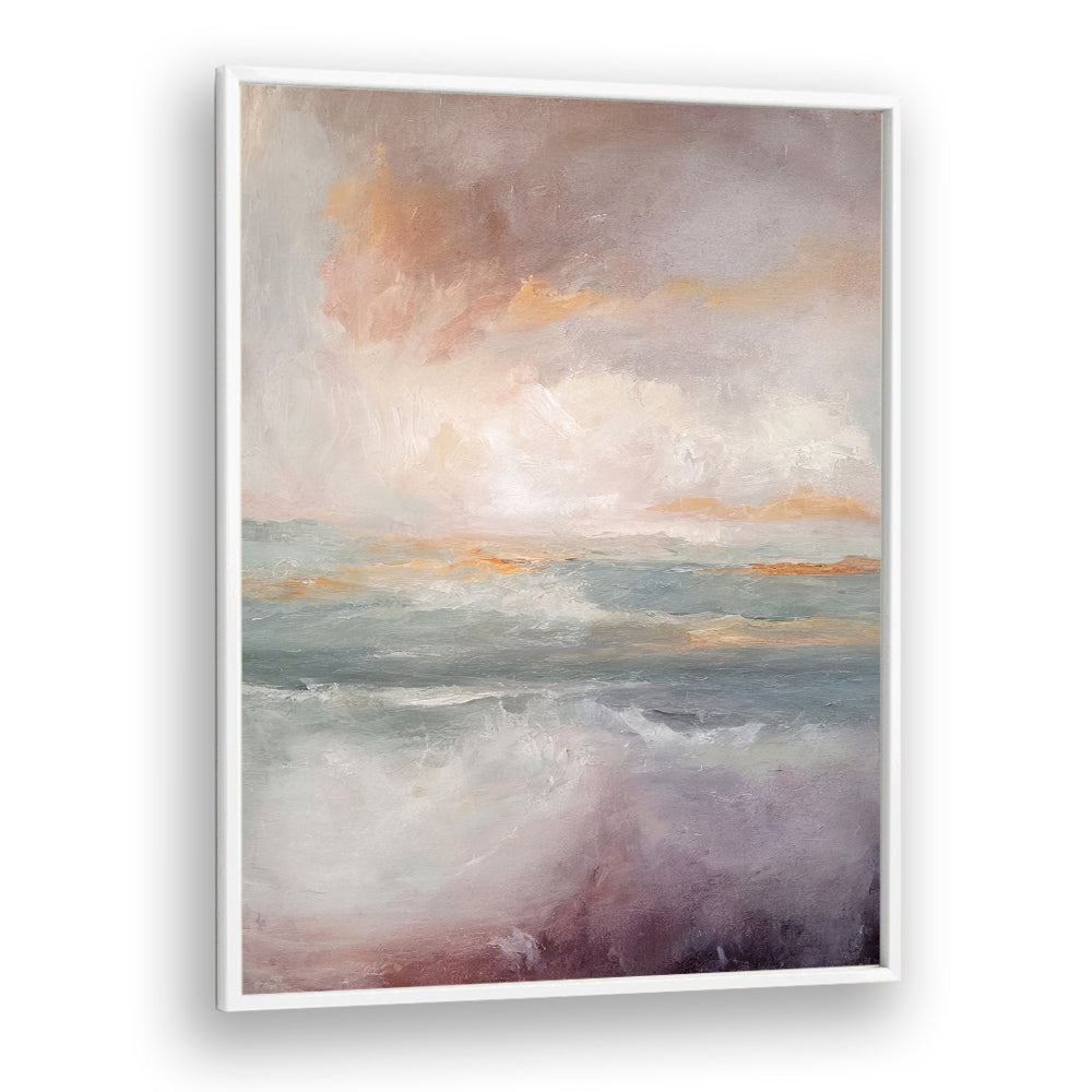 Serene ocean hues in ON MYSTIC SEAS, ABSTRACT PAINTINGS create a tranquil home décor retreat. Perfect for any space.