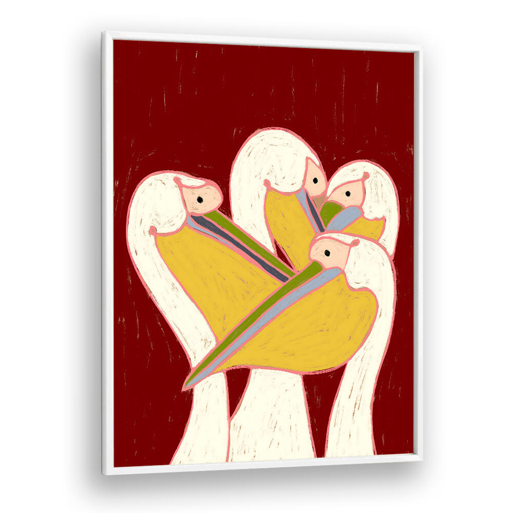 PELICANS OF THE BURGUNDY SKY  ,ANIMAL PAINTINGS