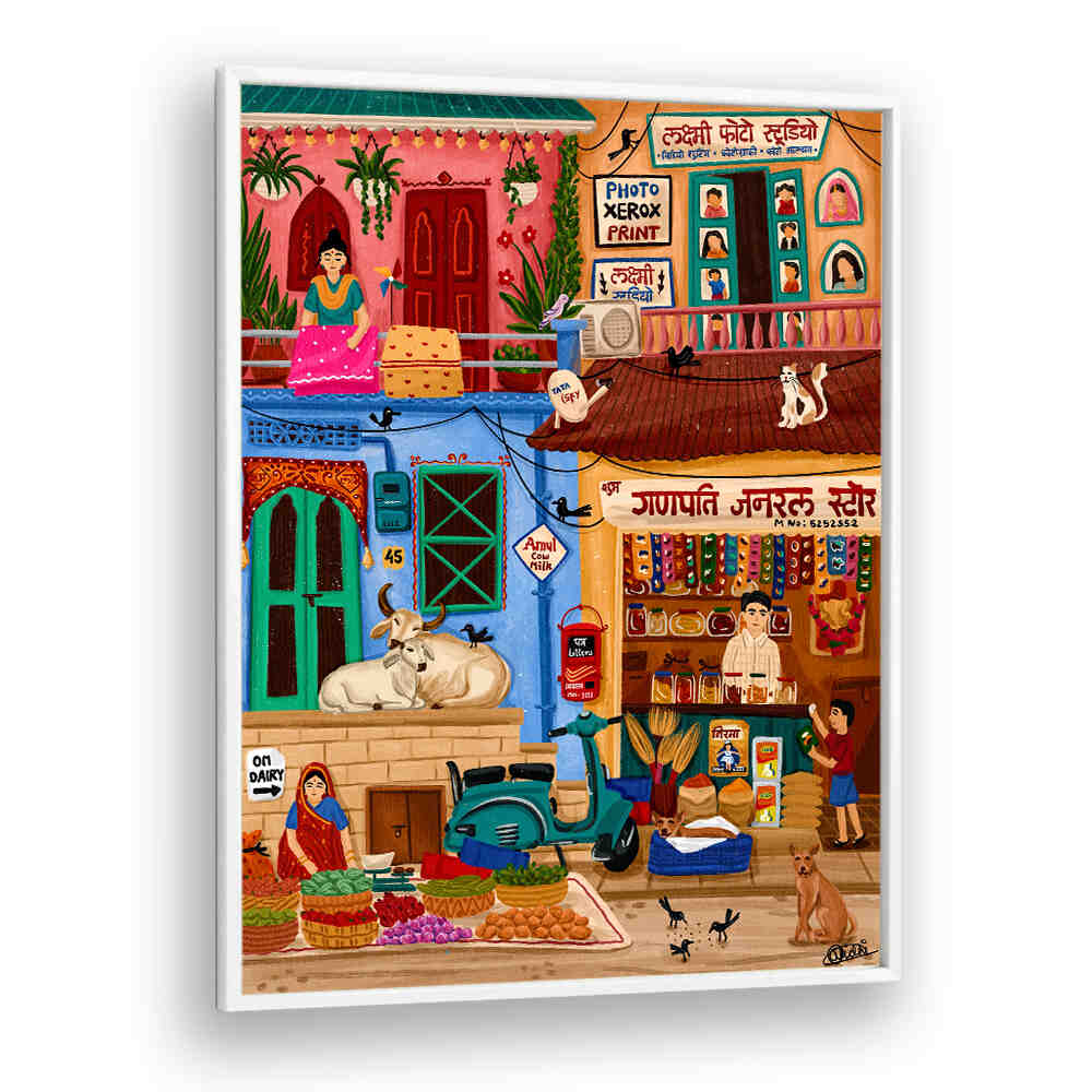 SABJI MARKET AND KIRANA STORE , INDIAN ART PAINTINGS