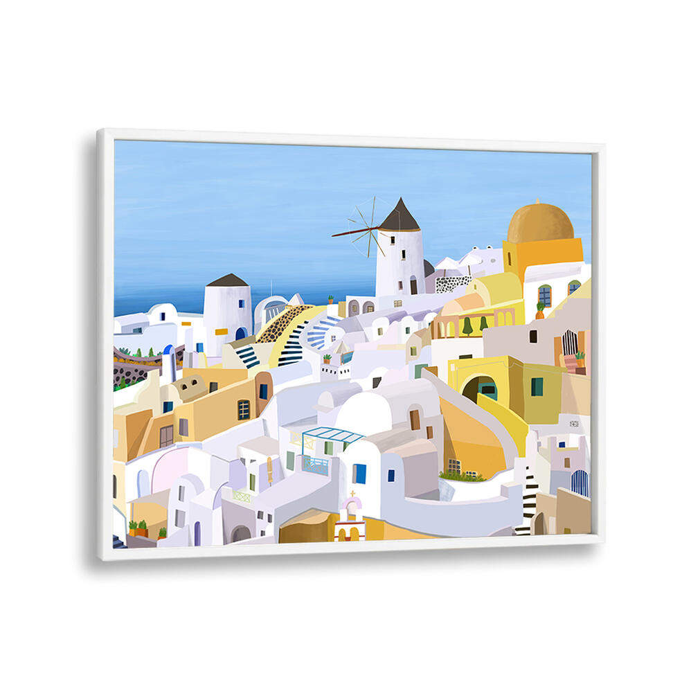 SANTORINI, YELLOW AND WHITE GREEK , TRAVEL POSTERS