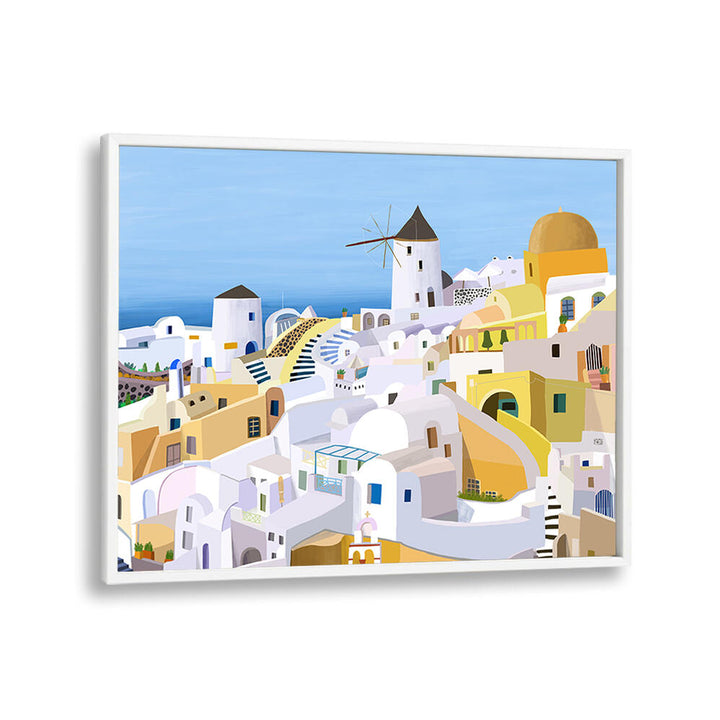 SANTORINI, YELLOW AND WHITE GREEK , TRAVEL POSTERS
