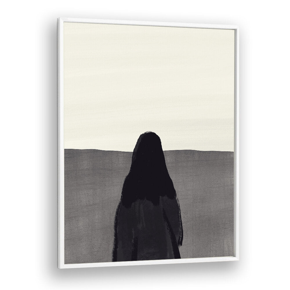 STANDING AGAINST A SERENE , ABSTRACT PAINTINGS