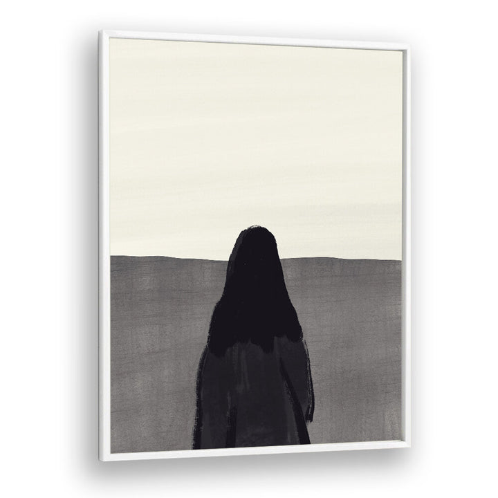 STANDING AGAINST A SERENE , ABSTRACT PAINTINGS