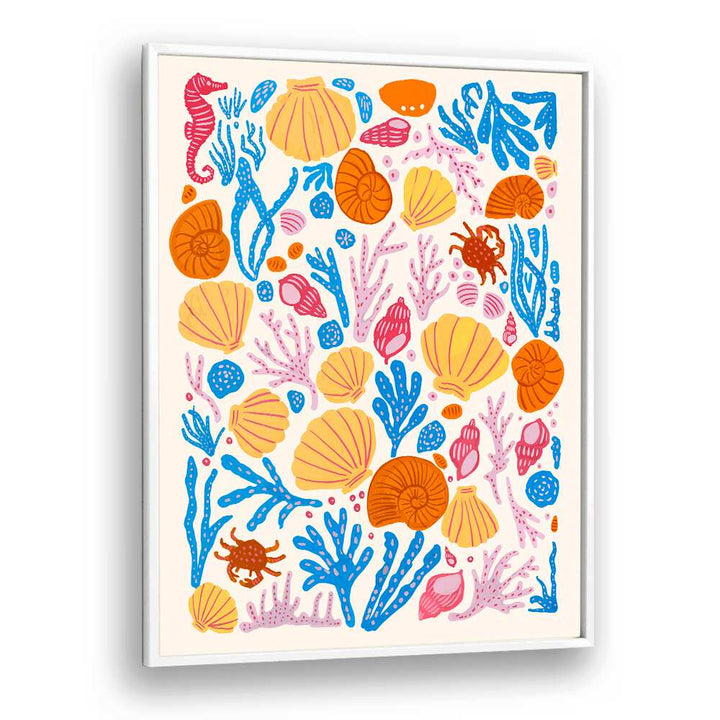 Vibrant SEA CRITTERS COLOR ON WHITE, BEACH PAINTINGS showcasing playful marine life, perfect for seaside decor.