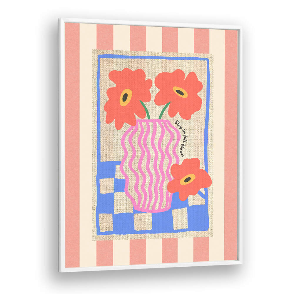 STAY IN FULL BLOOM FLOWERS ON STRIPES , FLORAL FLOWER PAINTINGS