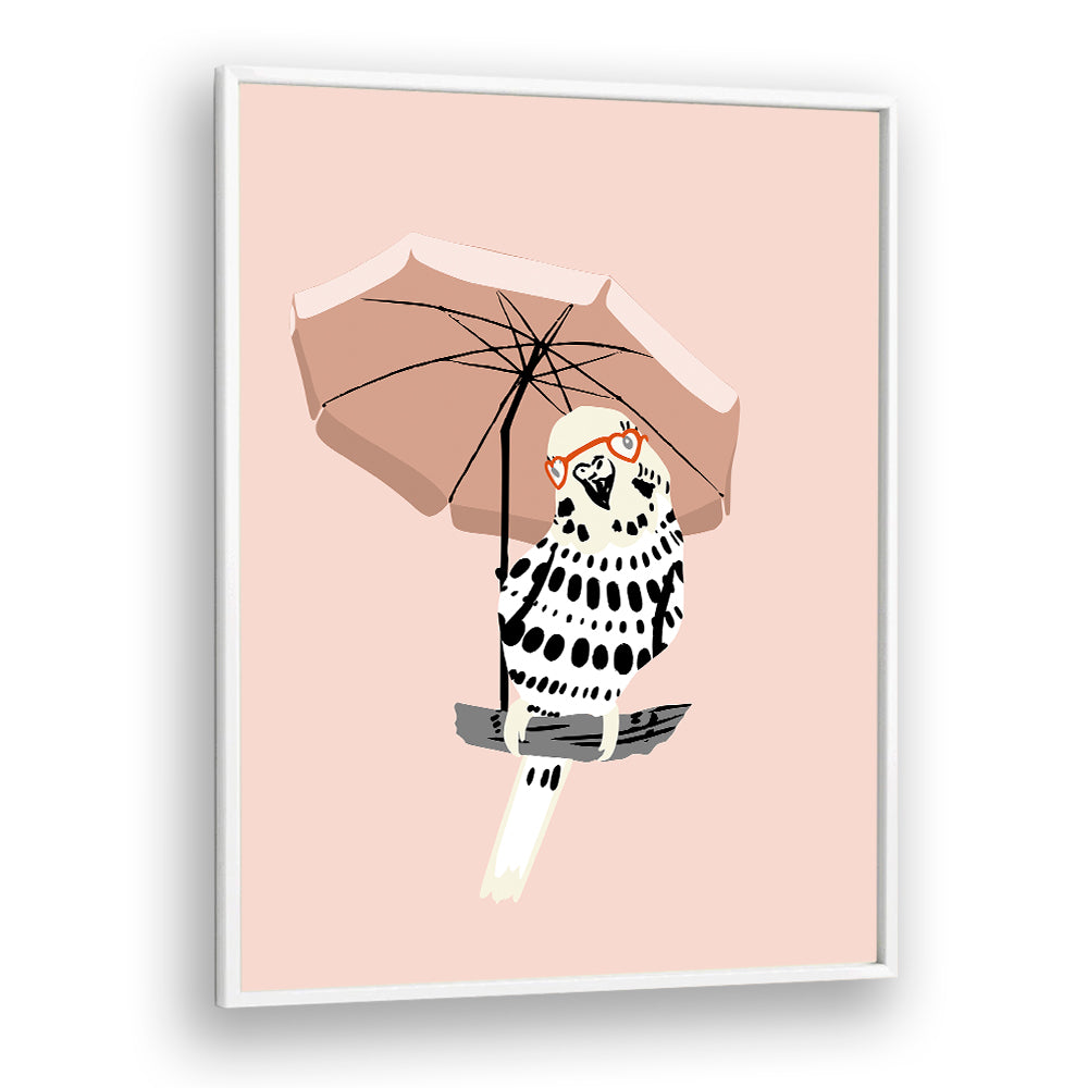 STYLISH BUDGIE UNDER UMBRELLA