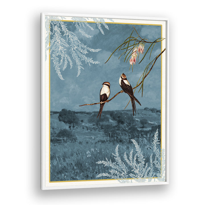 SWALLOWS IN BLUE LANDSCAPE