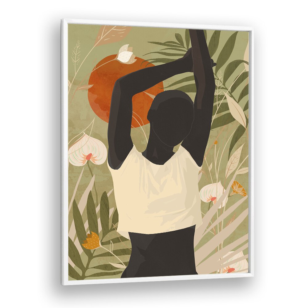 TROPICAL GIRL III, BOHO ART PAINTINGS features a captivating abstract design that enhances bohemian decor in any space.